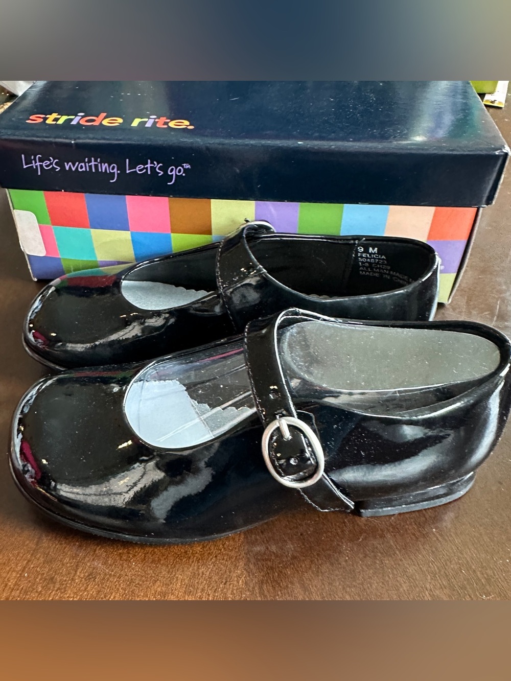 NWT Stride Rite Felicia Black Patent Leather Shoes, Size 9